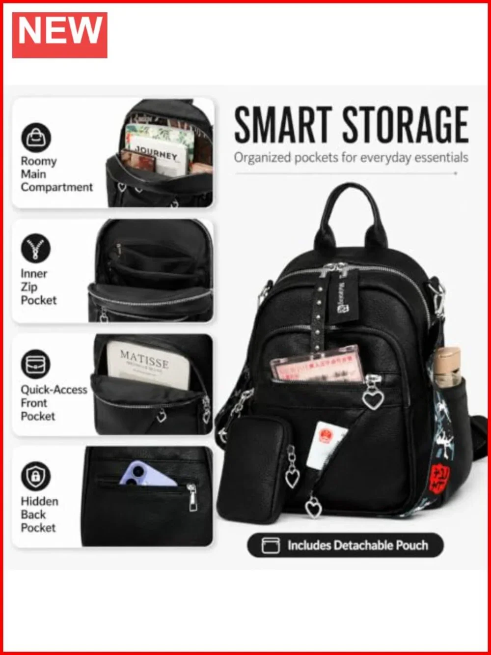 Women's 3-Way Convertible Vegan Leather Backpack Purse